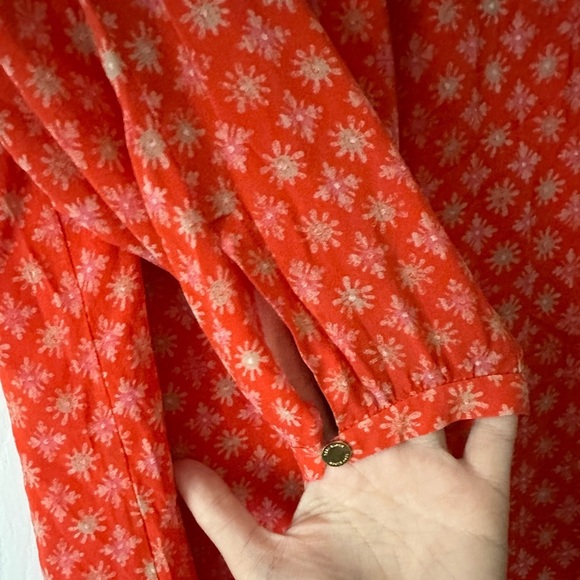 Tory Burch Orange and white boho silk shift dress with long sleeves. Size 8. - Picture 7 of 8
